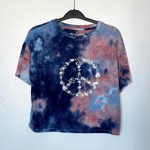WALLFLOWER tie dye short sleeve cropped t shirt Sz L Peace sign